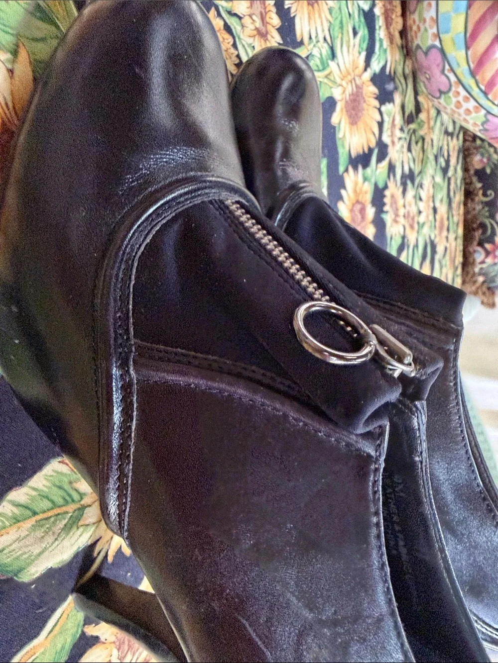 Saks Fifth Avenue Black Leather Zip-Front Heels